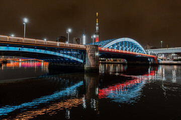 浅草　駒形橋の夜景　隅田川/Asakusa, night view of Komagata Bridge, Sumida River