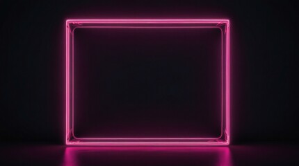 Empty neon rectangle frame with shining effect on dark background with copy space. Black Friday, Cyber Monday. Online shopping, sale and discount concept. 80s, 90s retro style. Synthwave, Retrowave

