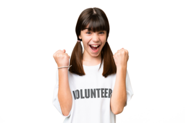 Little volunteer girl over isolated background celebrating a victory in winner position