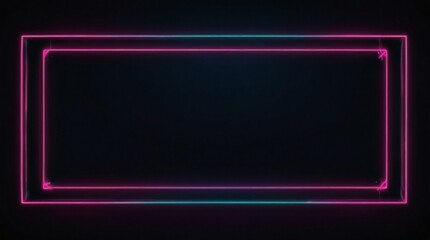 Empty neon rectangle frame with shining effect on dark background with copy space. Black Friday, Cyber Monday. Online shopping, sale and discount concept. 80s, 90s retro style. Synthwave, Retrowave

