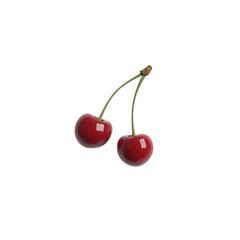 Isolated Two Glossy Cherries with Green Stems
