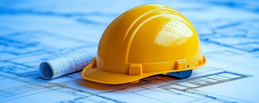 Gorro de seguridad sobre planes arquitect&oacute;nicos