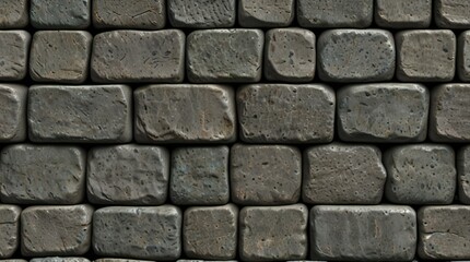 Seamless gray cobblestone wall or road background texture. Tileable grungy natural rock and stone shaped path or walkway repeat surface pattern. A high resolution construction backdrop 3D rendering