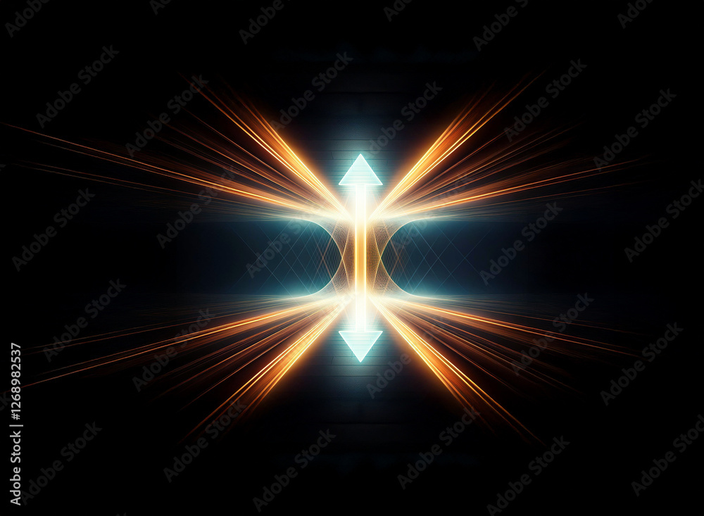 Aufkleber abstract symmetrical light form radiates vibrant orange and blue from the center with arrows pointin