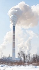 waste incinerator in action, smoke billowing from chimney, industrial atmosphere with gray sky