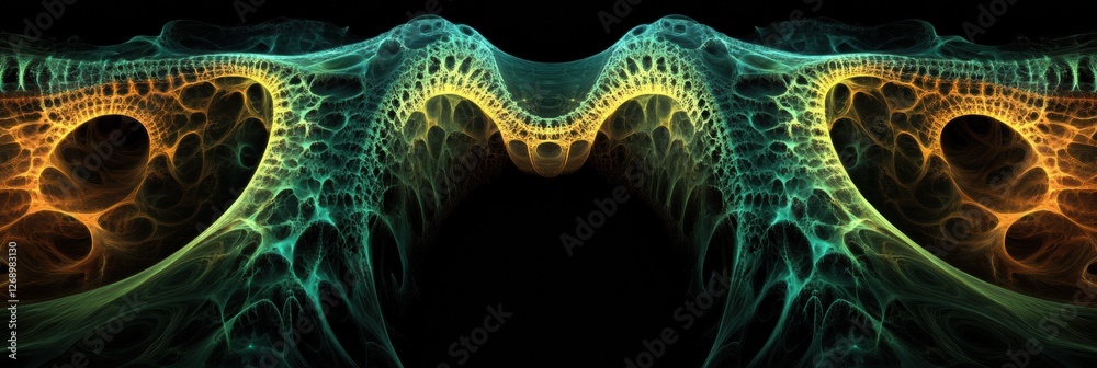 Fototapete Colorful abstract design featuring intricate patterns and luminous details in a dark background. Generative AI