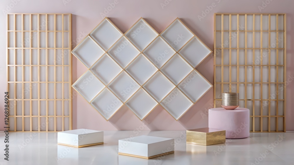 Canvas Prints geometric pink and gold background with display platforms