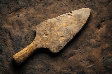Stone age tool lying on a textured earthen surface