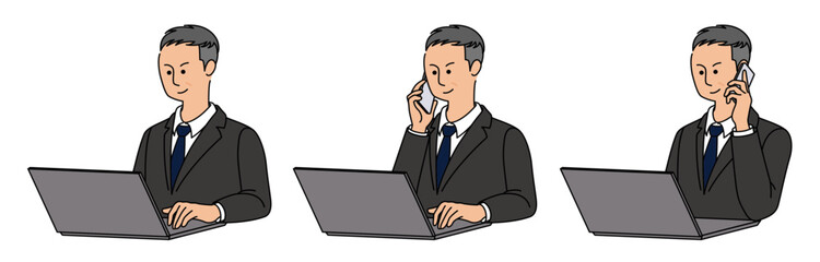 ノートパソコンで仕事をする50～60代男性ビジネスマン3 businessman