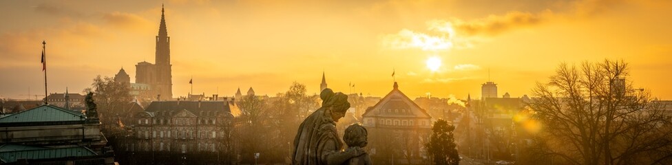 A beautiful panoramic sunset from the national university library roofs in Strasbourg in France on february 10th 2025