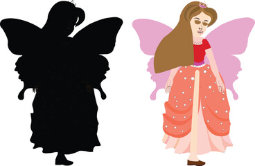 Black silhouette of an angel drawn in ink, with spear and shield. 2D illustration