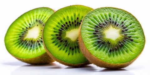 Fototapeta premium Juicy Sliced Kiwi Fruit Isolated on White Background - Fresh, Healthy, Vitamin C