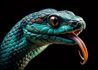 Obraz premium Juvenile Black Mamba Snake Tongue Flicking at Night - Wildlife Photography