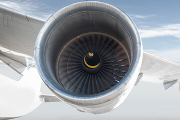 Close-up of engine of big cargo airplane