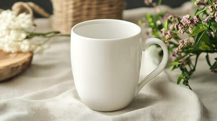 White coffee mug on a table perfect for logo mockups