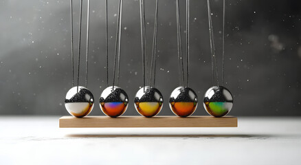 Newton's cradle, physics and motion with metal balls for science, concept and inertia. Balance, momentum and object for education, movement and kinetic energy for study or experiment