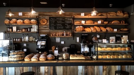 Cozy Bakery Interior with Freshly Baked Bread and Pastries