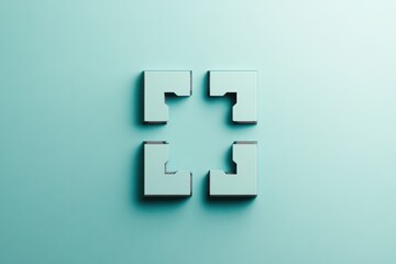 Four mint colored corner shapes face inwards creating square