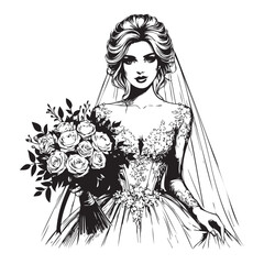 beautiful bride silhouette . Vector drawing on a white background.
