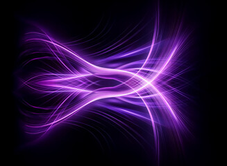 Fototapeta premium Abstract purple light trails dance on a dark backdrop, creating a vibrant and dynamic flow of energy. Curved lines intertwine and radiate, illuminating the void.