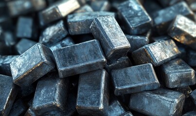 Pile of rectangular grey metal blocks.