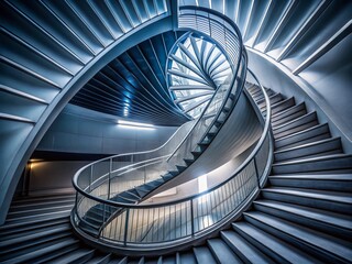 Fototapeta premium Long Exposure Spiral Staircase in Modern Dark Building - Abstract Architecture Photography