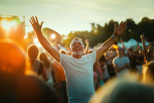 Middle aged man at outdoor at a music concert