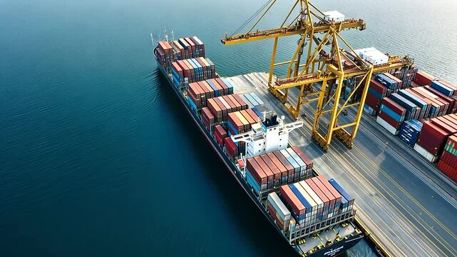 1_Cargo ship unloading containers at a busy port