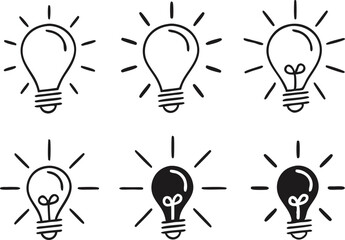 Lamp line icon set. Idea lamp icon collection. Flat style