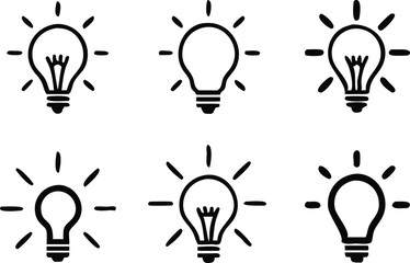 Lamp line icon set. Idea lamp icon collection. Flat style