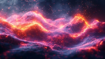 Obraz premium Fiery volcanic landscape, glowing embers, dark sky, fantasy background, game design