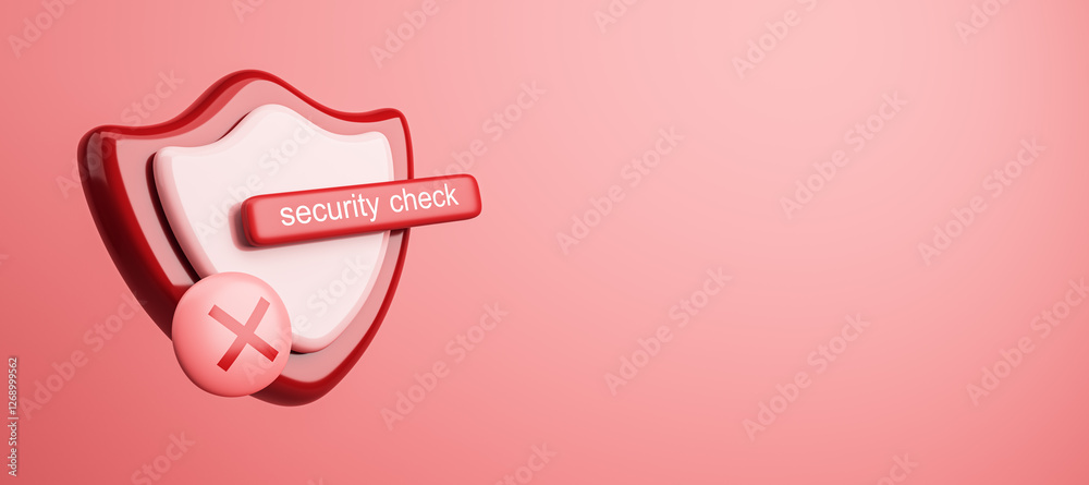 Aufkleber Security check failed shield icon on red background. 3D Rendering