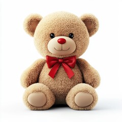 Adorable plush teddy bear with a red bow, isolated on white