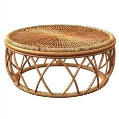 Bohemian-style rattan coffee table isolated on white