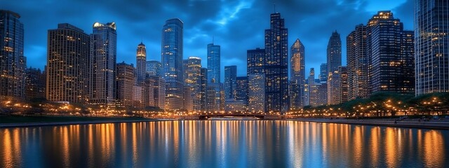 Fototapeta premium Chicago skyline by night