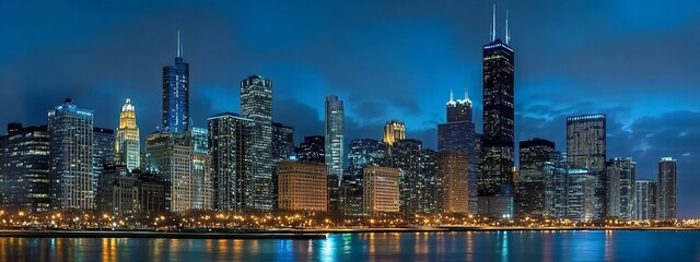 Obraz premium Chicago skyline by night