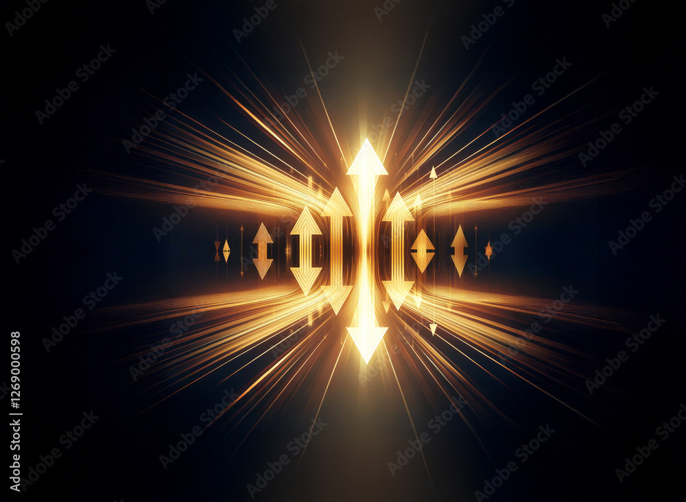 Aufkleber bright golden light radiates from the center, with arrows pointing up and down, creating a dynamic a