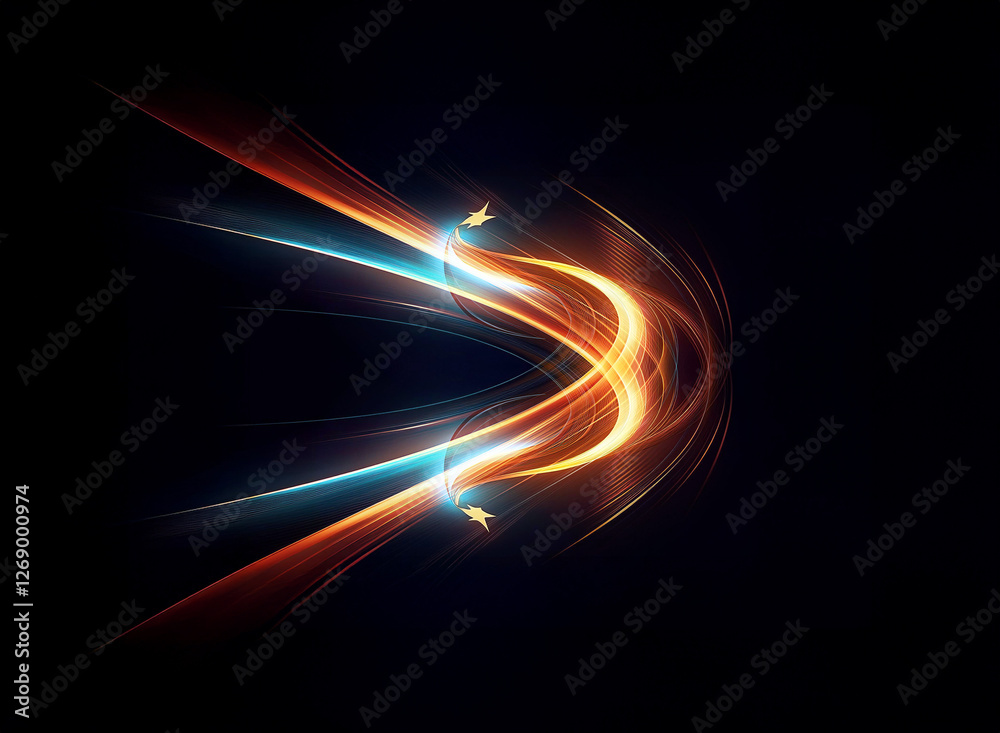 Aufkleber dynamic abstract image featuring curved light trails in vibrant orange and cool blue, set against a 