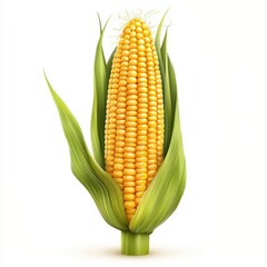 Corn cob with bright yellow kernels isolated on white