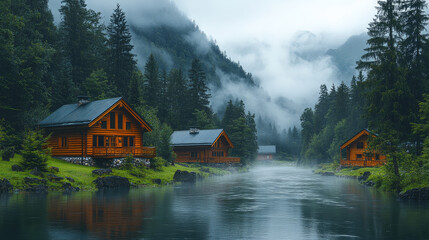 Obraz premium A foggy mountain valley