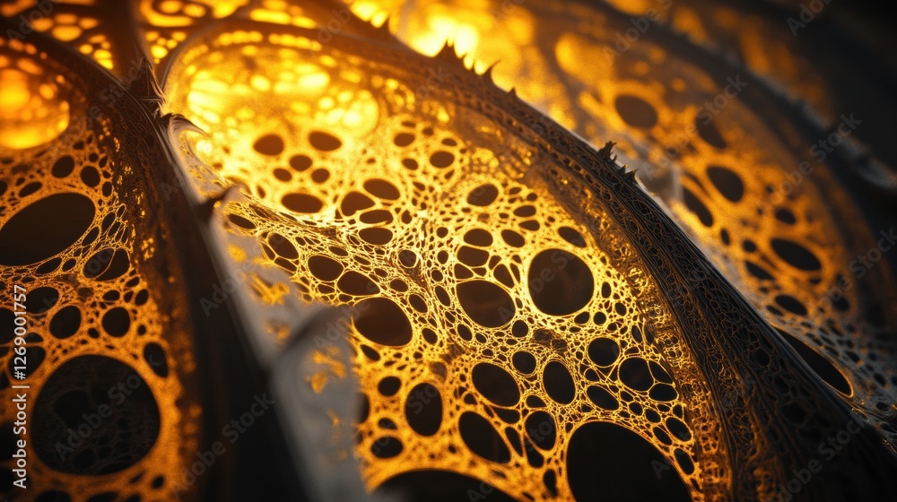 Aufkleber Intricate patterns of gold and black textures illuminated in a creative abstract design displayed in close up. Generative AI