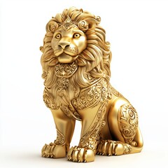 Elegant golden lion figurine with intricate detailing, isolated on white