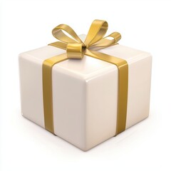 Elegant wedding gift wrapped in white and gold, isolated on white