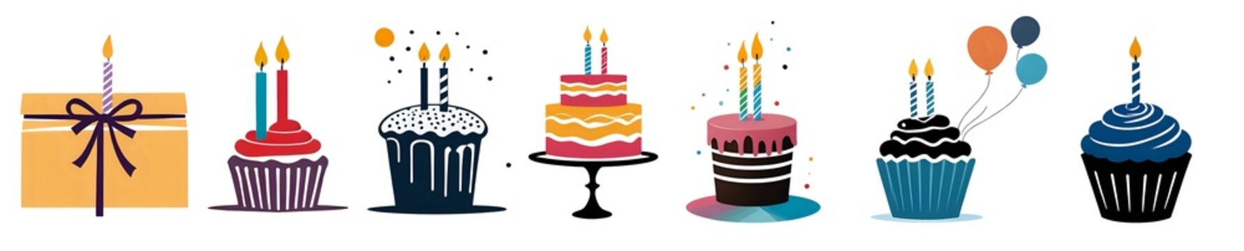 Set of happy birthday elements collection, vector illustration, isolated on white, 300dpi
