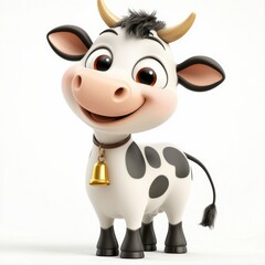 Fototapeta premium Happy cow with a tiny bell around its neck isolated on white
