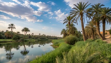 A tranquil scene of the lush Al-Hasa Oasis