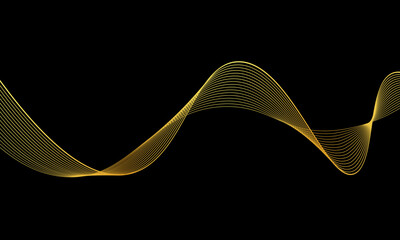 Gold abstract wave background. Luxury glitter glitter swirl pattern. Vector illustration of gold curve lines isolated on black. Elegant modern fashion design elements.