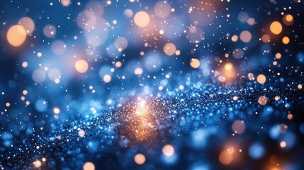 Obraz premium Abstract background with shimmering blue and orange bokeh lights creating a dreamy atmosphere