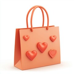 Romantic gift bag with hearts and love-themed details, isolated on white