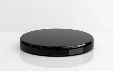 Sleek black podium with glossy reflections, isolated on white